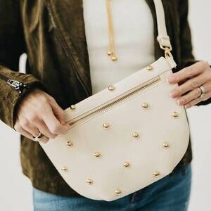 NEW PRETTY SIMPLE women's studded westlyn bum bag in cream